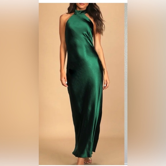 Lulus Dresses & Skirts - Lulus Love in Your Life Emerald Green Satin
Halter Maxi Dress
